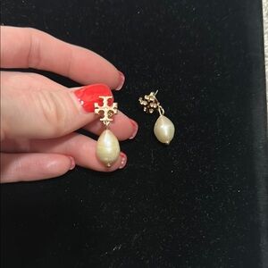 Tory Burch Rose Gold and Cream Drop Earrings